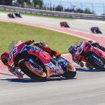 An image of MotoGP Bikes Racing one another