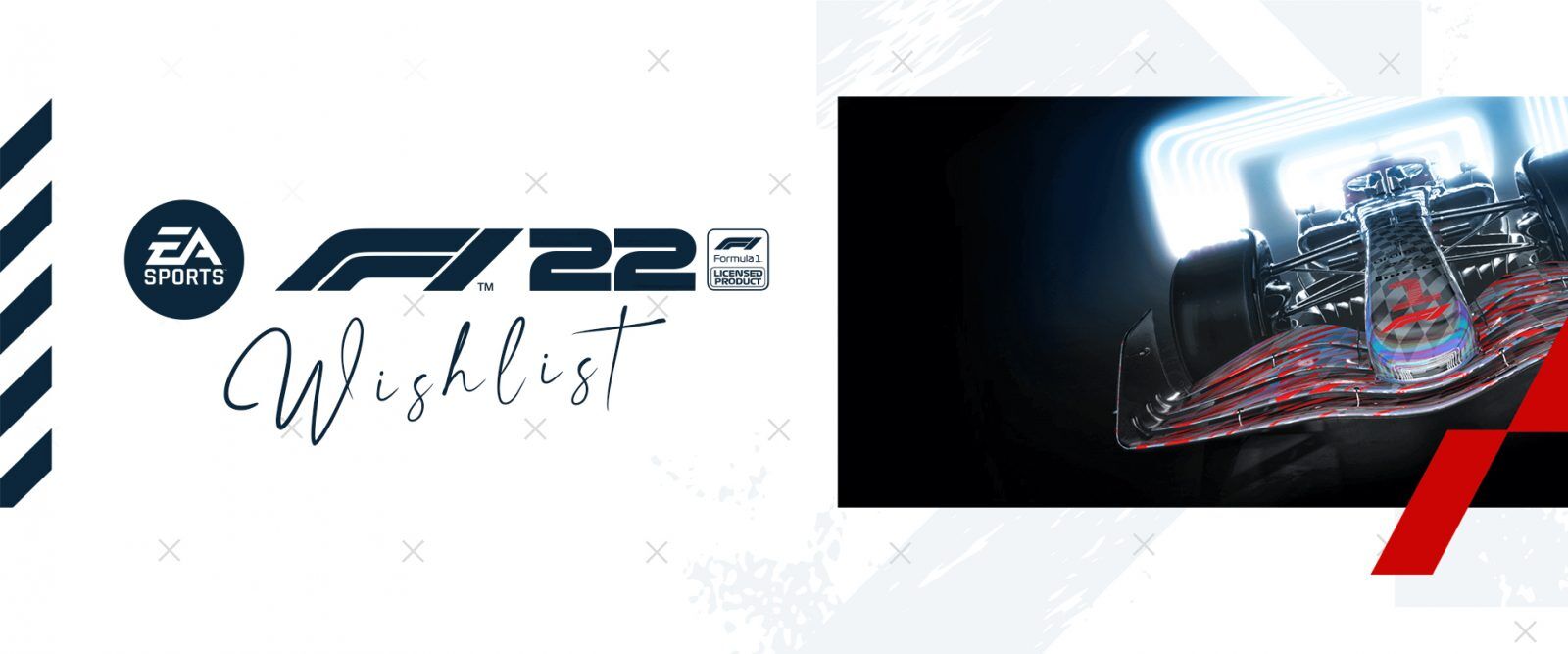 An image of an F1 22 generic car alongside text which reads "F1 22 Wishlist"