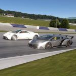 Lamborghini Veneno and Pagani Huayra going towards turn 3 at the Red Bull Ring on Gran Turismo 7