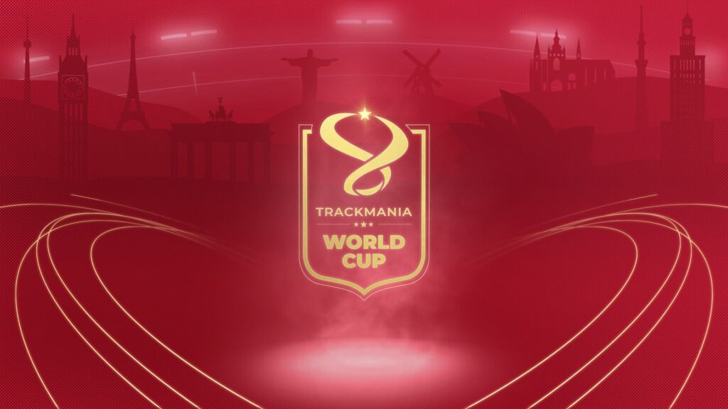 Logo for TrackMania World Cup with Paris landmarks in the background.