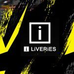An image split diagonally down the middle. On the left is a car with a livery created by iLiveries, on the right is the iLiveries logo.