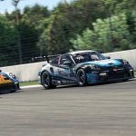 An image of the cars of Max Benecke and Kevin Ellis Jr. racing in the Porsche Tag Heuer Esports Supercup