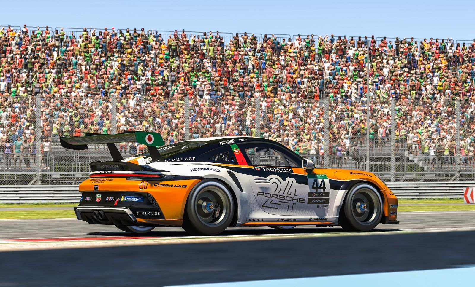 The Porsche TAH Heuer Esports Supercup car of the 2022 series champion Diogo Pinto.
