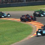 Six Dallara IR18 IndyCar on iRacing, three with Redline liveries and the other three with Apex liveries