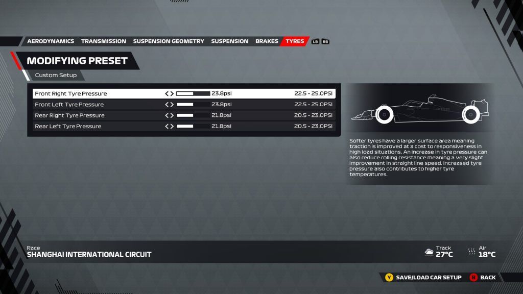 An image of the tyres tab of the Shanghai setup menu in F1 22.