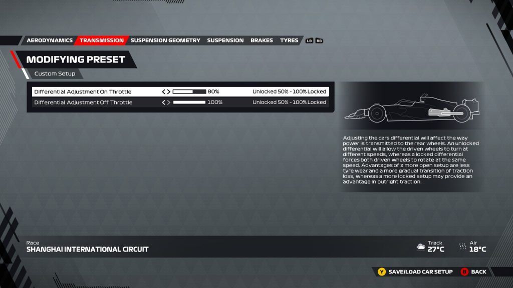 An image of the transmission tab of the Shanghai setup menu in F1 22.