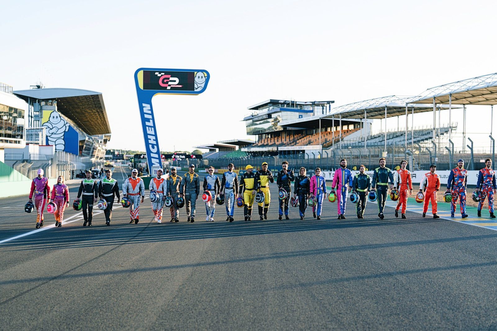 An image of the 22 content creators who took part in the GP Explorer event at Circuit Buagtti.