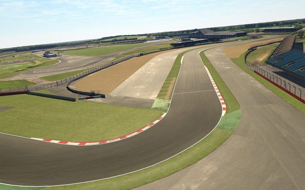 Overview of Village corner at Silverstone, looking back towards the Stowe circuit.