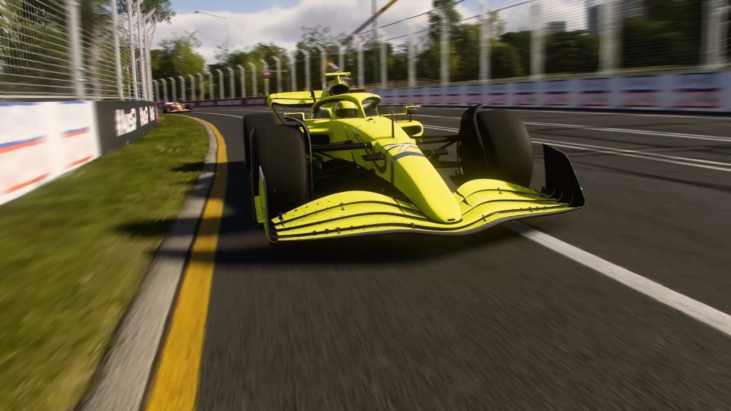 The F1 World car in fluorescent yellow.