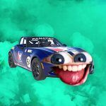 An image of a car with human eyes and a human mouth.