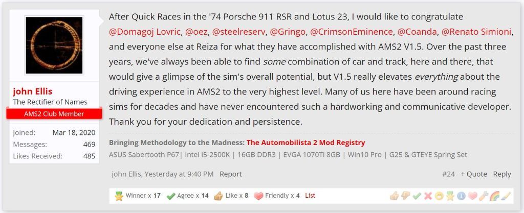 This post pays great praise to the Reiza team