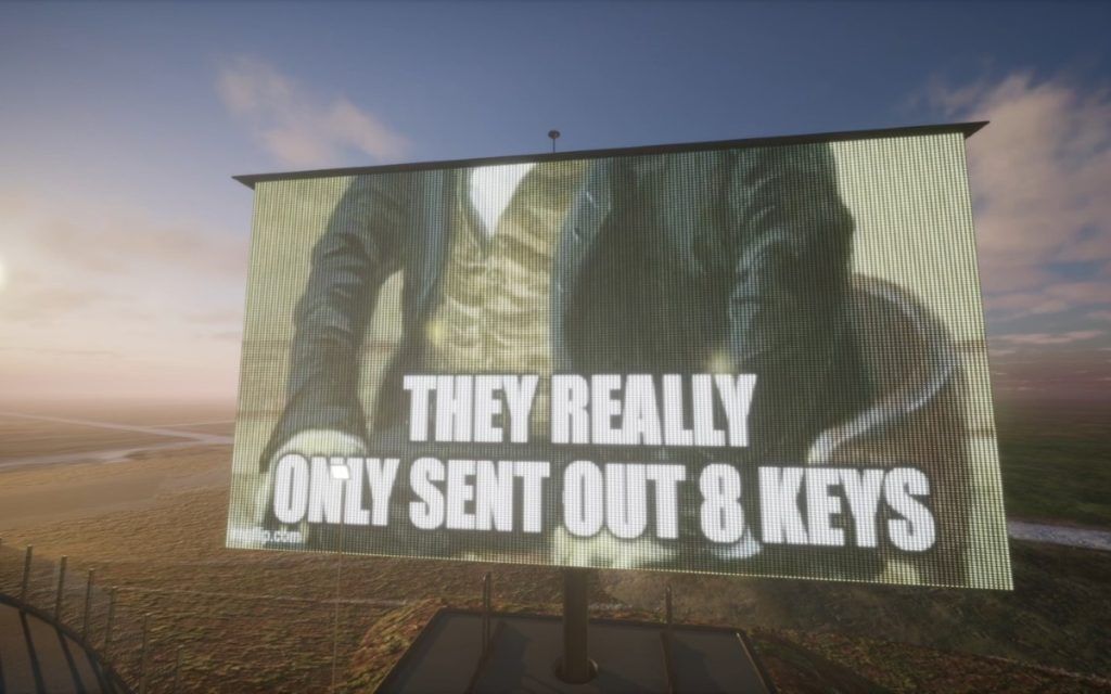A meme using 2012 meme format writing saying 'They really only sent out 8 keys' on a screen next to a racetrack.