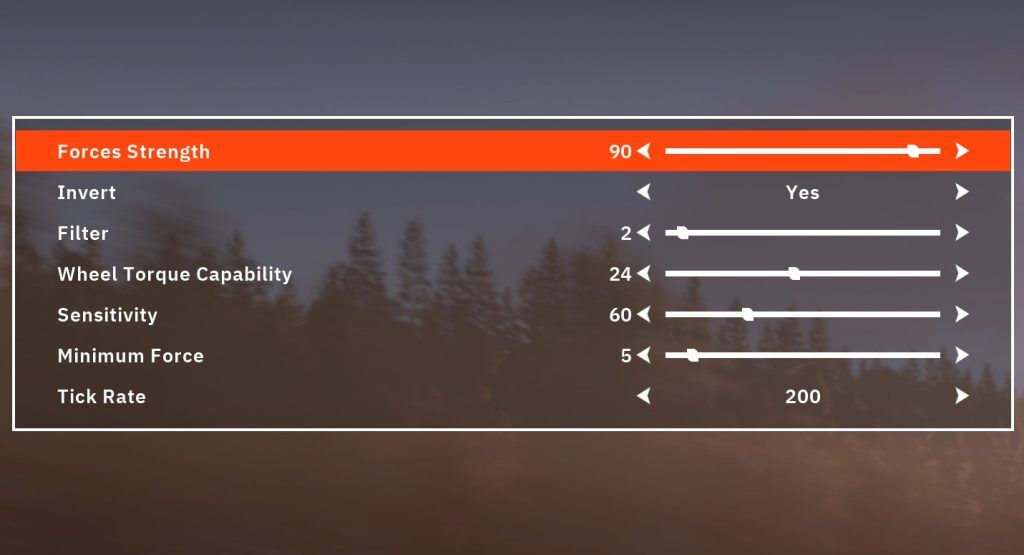 A collection of settings in the Force Feedback menu for Rennsport.
