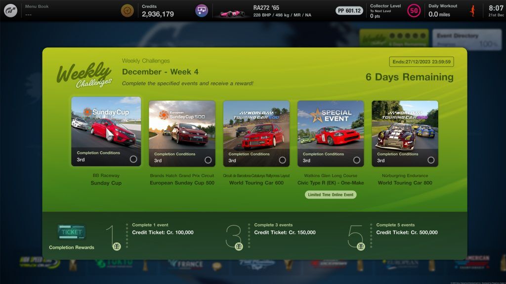 Gran Turismo 7 Weekly Challenges 21st December 2023