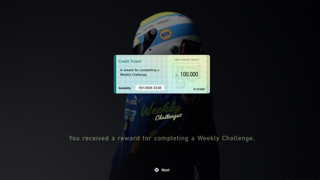 Gran Turismo 7 reward ticket weekly challenge