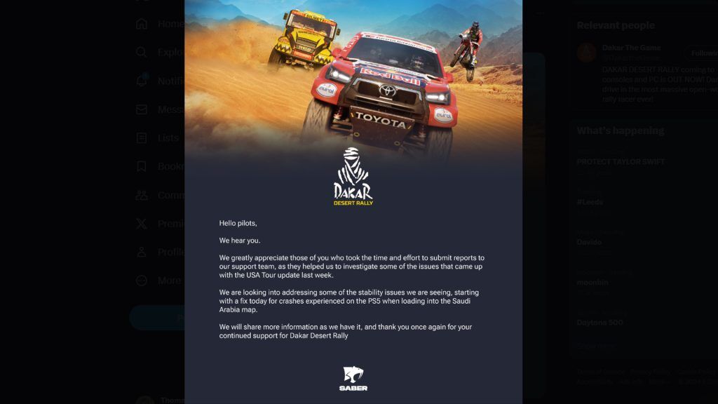 Dakar Desert Rally January 2024 Developer Statement