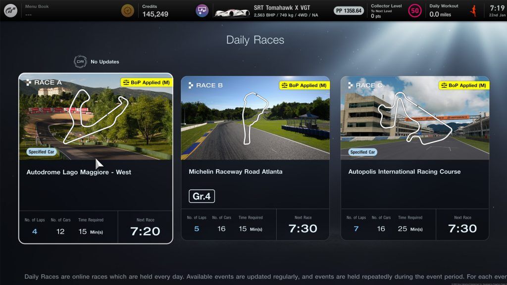 Gran Turismo 7 Daily Races Sport Mode 22nd January 2024