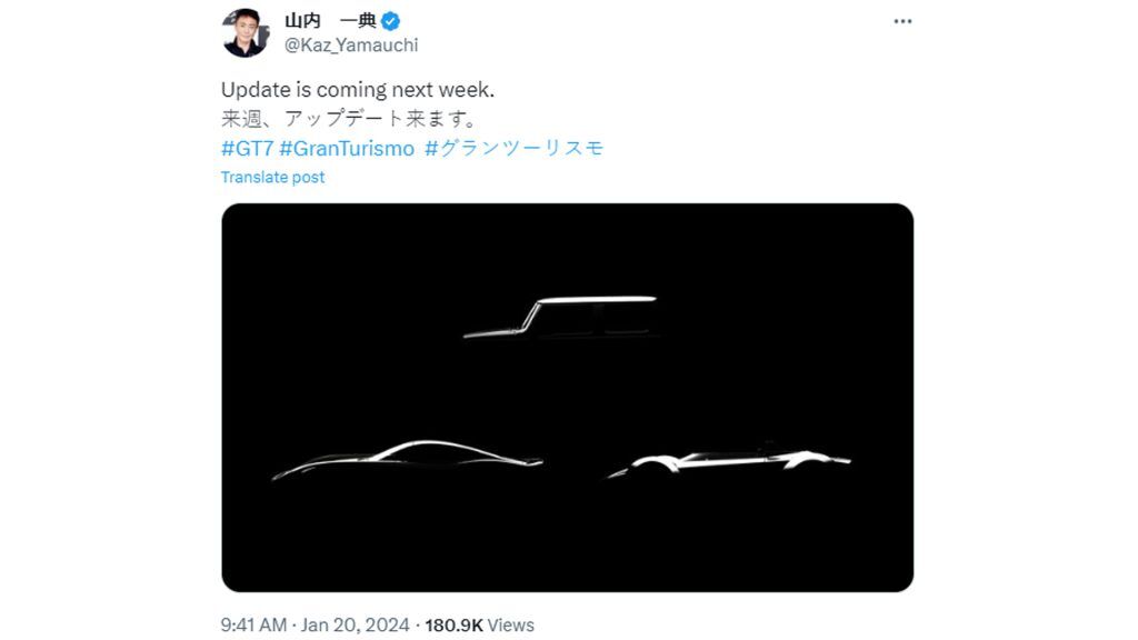 Kazunori Yamauchi Gran Turismo 7 Update teaser, January 2024