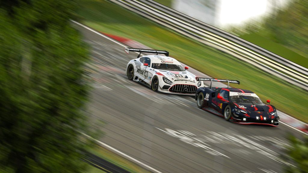 GT3 cars racing on iRacing at the Nurburgring.