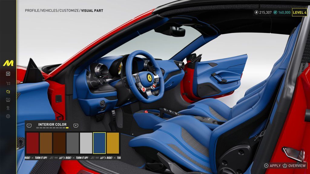 The Crew Motorfest Ferrari F8 Spider Interior customisation