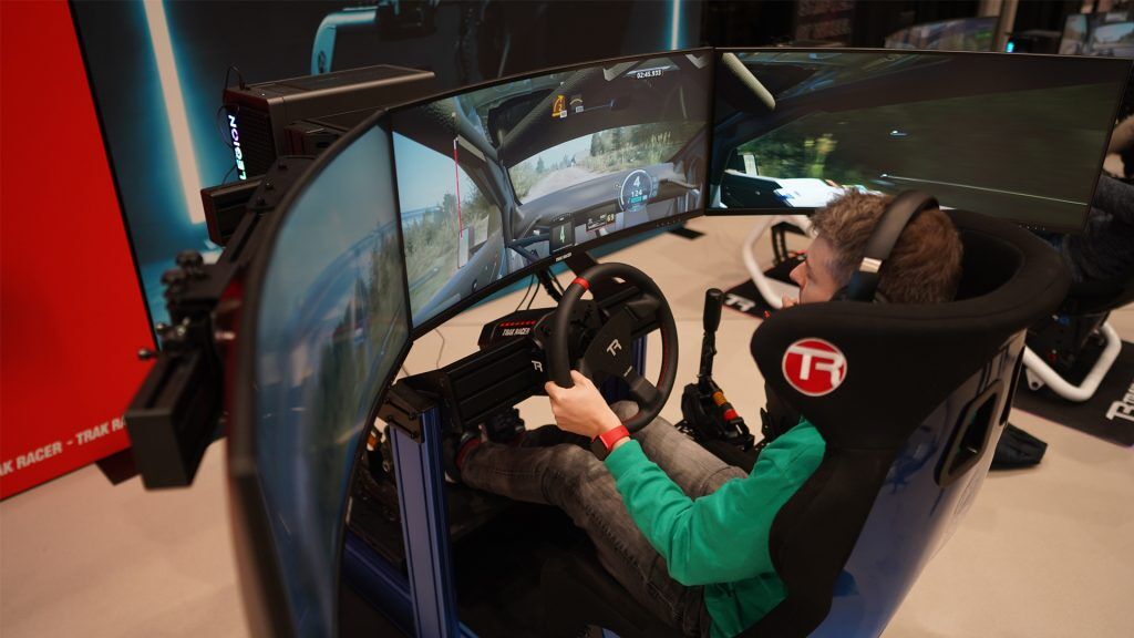 Trak Racer monitors and wheel base in action, Sim Formula Europe 2024