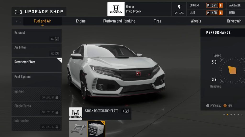 Forza Motorsport car upgrades shop