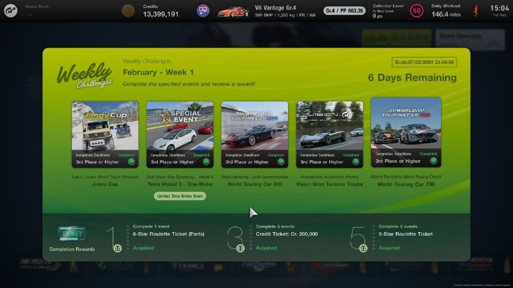 The Weekly Challenges from 1st February on Gran Turismo 7.
